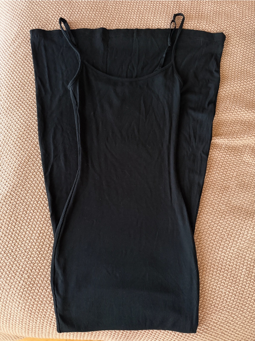 Skims Ribbed Black Lounge Slip XS